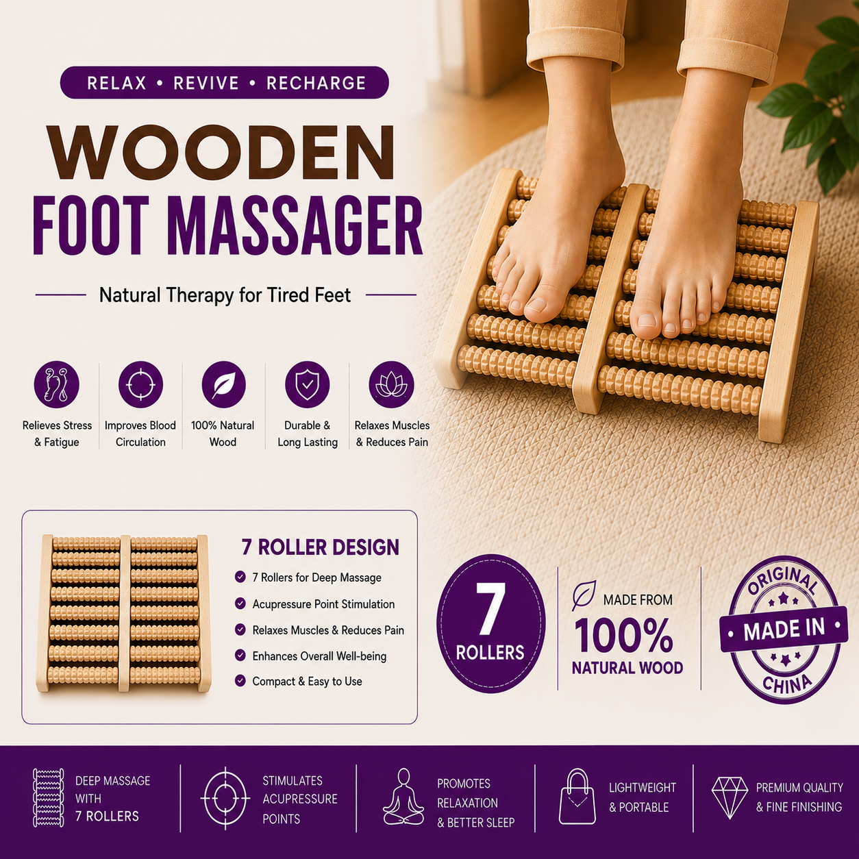 Foot Massager - Dual Foot Massager for Plantar Fasciitis and Stress Relief - Relaxation Gifts for Women and Men, Relieve Aching Heels, Wound Arch, Neuropathy 7 Roller