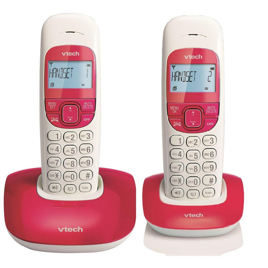 VTECH VT1301-2, Colorful Design Digital Cordless Caller ID, Call Waiting, Handset Speakerphone, Backlit Display, Expandable System – Stylish Red Home & Office Landline Telephone