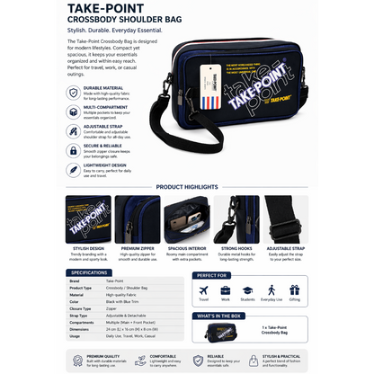 TAKE-POINT Multi-Functional Crossbody Bag for Men & Women – Stylish Travel Sling Bag with Multiple Compartments, Adjustable Strap & Durable Design