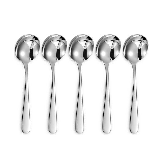 5-Piece Premium Stainless Steel Spoon Set – Durable Rust-Resistant Round Flatware, Mirror Finish Elegant Tableware for Dining, Tea, Coffee & Dessert Use