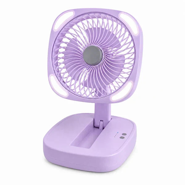 Portable Desk Fan, USB Rechargeable Quiet Fan Oscillating Table Fan with 4 LED Light, Air Circulator Personal Foldable Cooling Fan with 3 Speeds for Home Office Bedroom