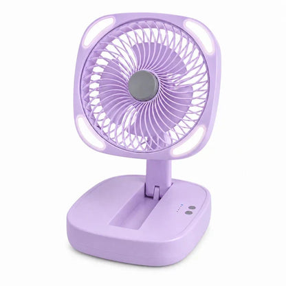 Portable Desk Fan, USB Rechargeable Quiet Fan Oscillating Table Fan with 4 LED Light, Air Circulator Personal Foldable Cooling Fan with 3 Speeds for Home Office Bedroom