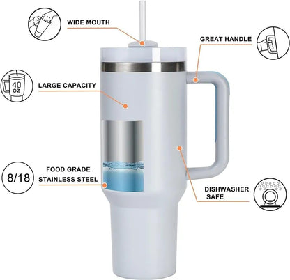 Tumbler with Handle and Straw Lid| Insulated Cup Reusable Stainless Steel Travel Mug Cup Holder Friendly | Gifts-Women,Men| Iced Coffee Hot and Cold Tea 1200ml