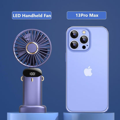 Portable Handheld Fan, USB Rechargeable Personal Fan, 1200mAh, 90° Foldable Mini Desk Fan with Led Digital Display, 5 Speeds Multi-Function Fan for Outdoor Indoor