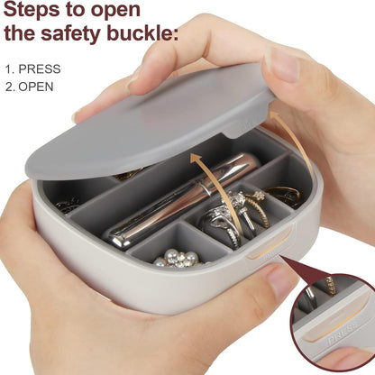 Portable Jewelry Organizer, Convenient Mini Travel Jewelry Box Makeup Mirror Tangle Proof Ring, Necklace, Earring Jewelry Storage Box