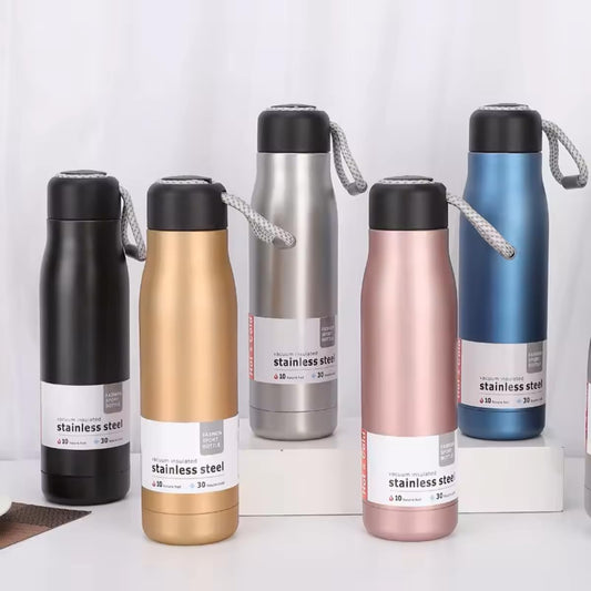 Water Bottle 550ml, Stainless Steel Vacuum Insulated Water Bottle, Thermal Flask for Hot & Cold Drinks, Double Wall and Leak proof Lid, BPA-Free