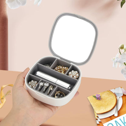Portable Jewelry Organizer, Convenient Mini Travel Jewelry Box Makeup Mirror Tangle Proof Ring, Necklace, Earring Jewelry Storage Box