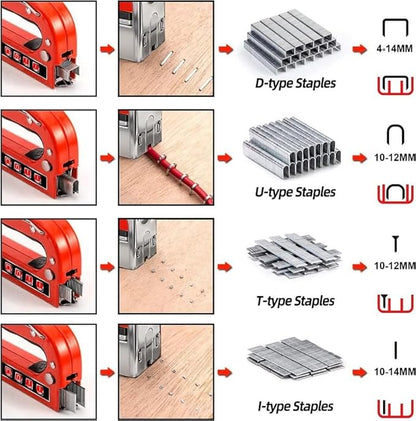 WISEUP 4 in 1 Manual Stapler for Upholstery Wood, Furniture, Fabric, Cable Wires, Christmas Lights, Carpet with Box of Staples 800 Staples