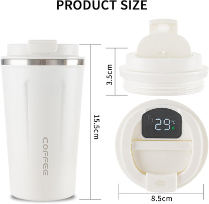 Stainless Steel Vacuum Insulated Travel Coffee Mug, Led Temperature Display Insulated Tumbler, Leak Proof with Lid Keeps Cold and Warm, Suitable for Coffee, Tea and Beer - 510ml