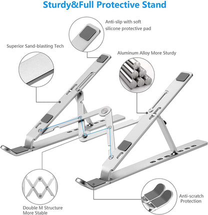 Laptop Stand for Desk, Ergonomic Adjustable Aluminum Foldable Portable Computer Stand, Lecterns & Podiums, Fits 10-15.6" MacBook Air Pro HP Lenovo Dell Laptops & Tablets(Silver)