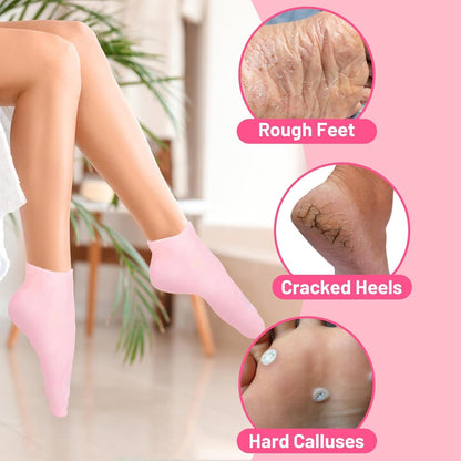 1 Pair Silicone Moisturizing Socks Women Foot Spa Pedicure Silicone Socks Foot Mask Exfoliating Beach Protective Gel Socks Anti Slip Aloe Socks for Dry Cracked Feet Calluses Foot Care