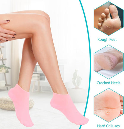 1 Pair Silicone Moisturizing Socks Women Foot Spa Pedicure Silicone Socks Foot Mask Exfoliating Beach Protective Gel Socks Anti Slip Aloe Socks for Dry Cracked Feet Calluses Foot Care