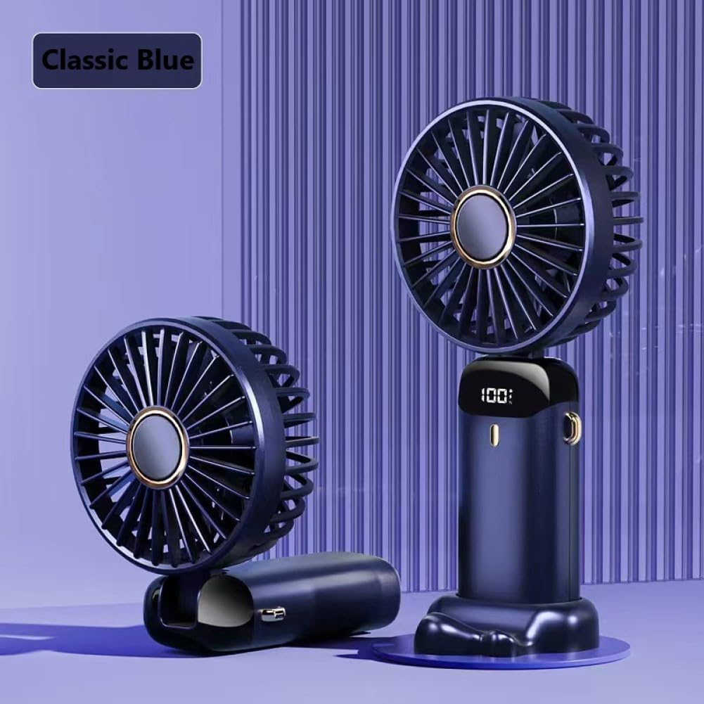 Portable Handheld Fan, USB Rechargeable Personal Fan, 1200mAh, 90° Foldable Mini Desk Fan with Led Digital Display, 5 Speeds Multi-Function Fan for Outdoor Indoor