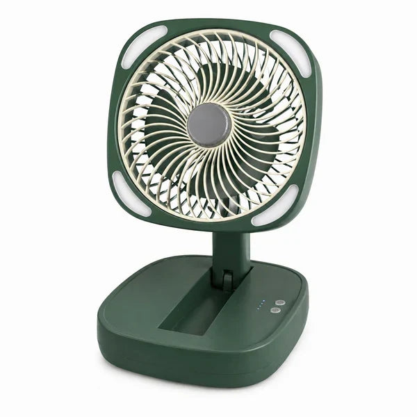 Portable Desk Fan, USB Rechargeable Quiet Fan Oscillating Table Fan with 4 LED Light, Air Circulator Personal Foldable Cooling Fan with 3 Speeds for Home Office Bedroom