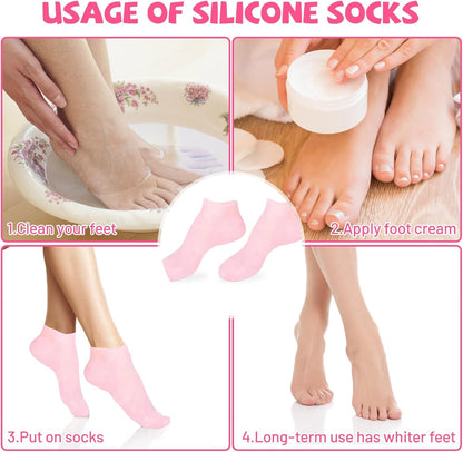 1 Pair Silicone Moisturizing Socks Women Foot Spa Pedicure Silicone Socks Foot Mask Exfoliating Beach Protective Gel Socks Anti Slip Aloe Socks for Dry Cracked Feet Calluses Foot Care