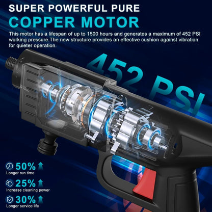 Cordless Pressure Washer Gun, 48V Lithium Battery Power Washer, 500PSI High Pressure Cordless Power Washer, Portable Pressure Washer with 6-in-1 Nozzle, Handheld Power Washer for Car,Garden,Home