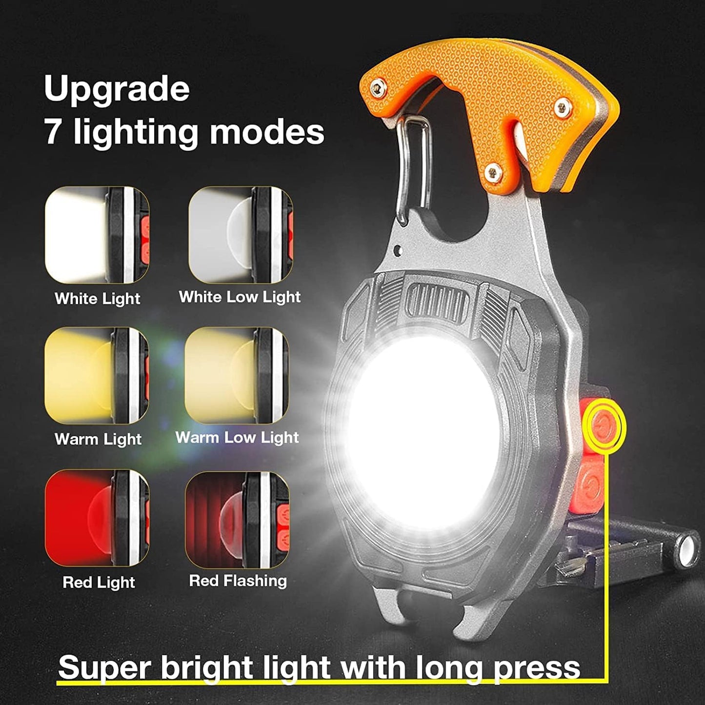 Keychain LED Flashlights, Rechargeable Flashlight Torch 7 Light Modes with Cigarette Lighter,Whistles,Screwdriver,Bottle Opener,Magnet Base Multifunction Emergency Use COB Light for Camping Outoor