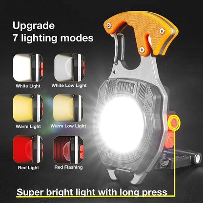 Keychain LED Flashlights, Rechargeable Flashlight Torch 7 Light Modes with Cigarette Lighter,Whistles,Screwdriver,Bottle Opener,Magnet Base Multifunction Emergency Use COB Light for Camping Outoor