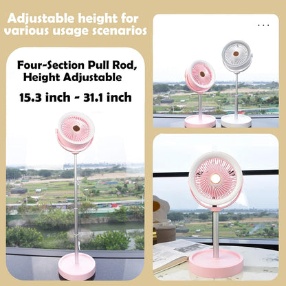 Portable Rechargeable Standing Fan 7.1" , USB Desk Fan & Portable Pedestal Fan For Travel, Small Floor Stand Up Fan For Sleeping, Height Adjustable, 3 Speed, For Home Bedroom Camping Traveling