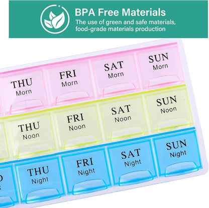 Large Weekly Pill Organizer 3 Times A Day, Moisture-Proof 7 Day Pill Box, Travel Pill Cases Portable for Pills Vitamin Fish Oil Supplements