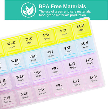 Large Weekly Pill Organizer 4 Times A Day, Medicine Cases,Moisture-Proof 7 Day Pill Box, Travel Pill Cases Portable for Pills Vitamin Fish Oil Supplements