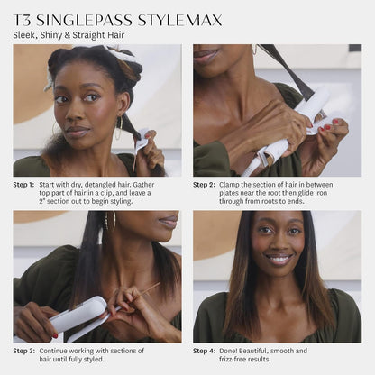 Like A New T3 SinglePass StyleMax Professional 1" Ceramic Flat Iron with Custom Heat Automation, 9 Heat Settings, Longer Ceramic Plates, for Straightening, Waving, Curling & Styling