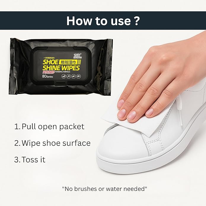 Shoe Wipes & Sneaker Wipes – (80 + 80 Count) Pack of 2 – Quick Wipes for Shoes Cleaning – Shoe Cleaning Wipes for All Shoes – Portable Cleaner for Sneakers, Leather & Sports Footwear White