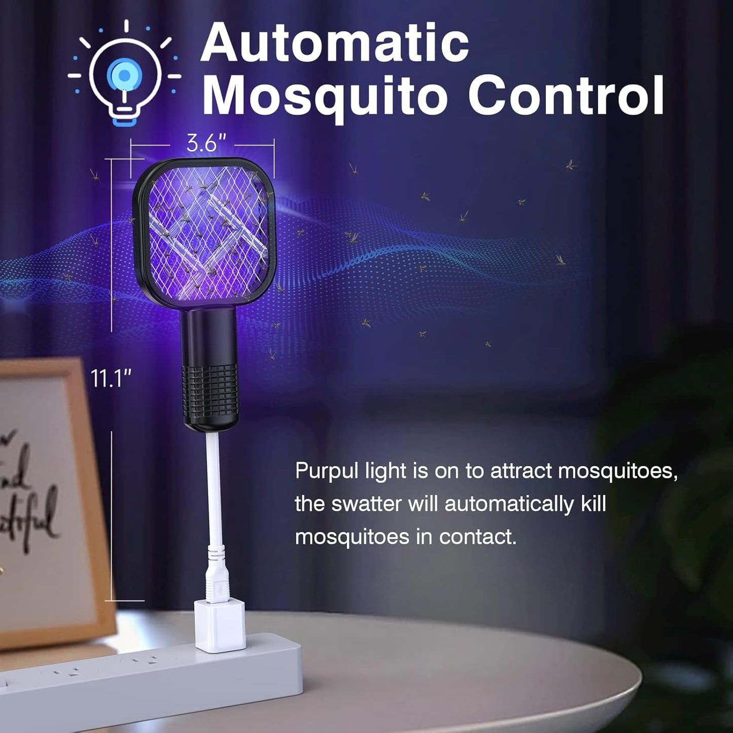 USB Mini Mosquito Swatter, Portable Fly Killer, Insect Killer for Pest Control, Mosquito Bat for Indoor and Outdoor Use 1 Pack (No Built-In Battery)
