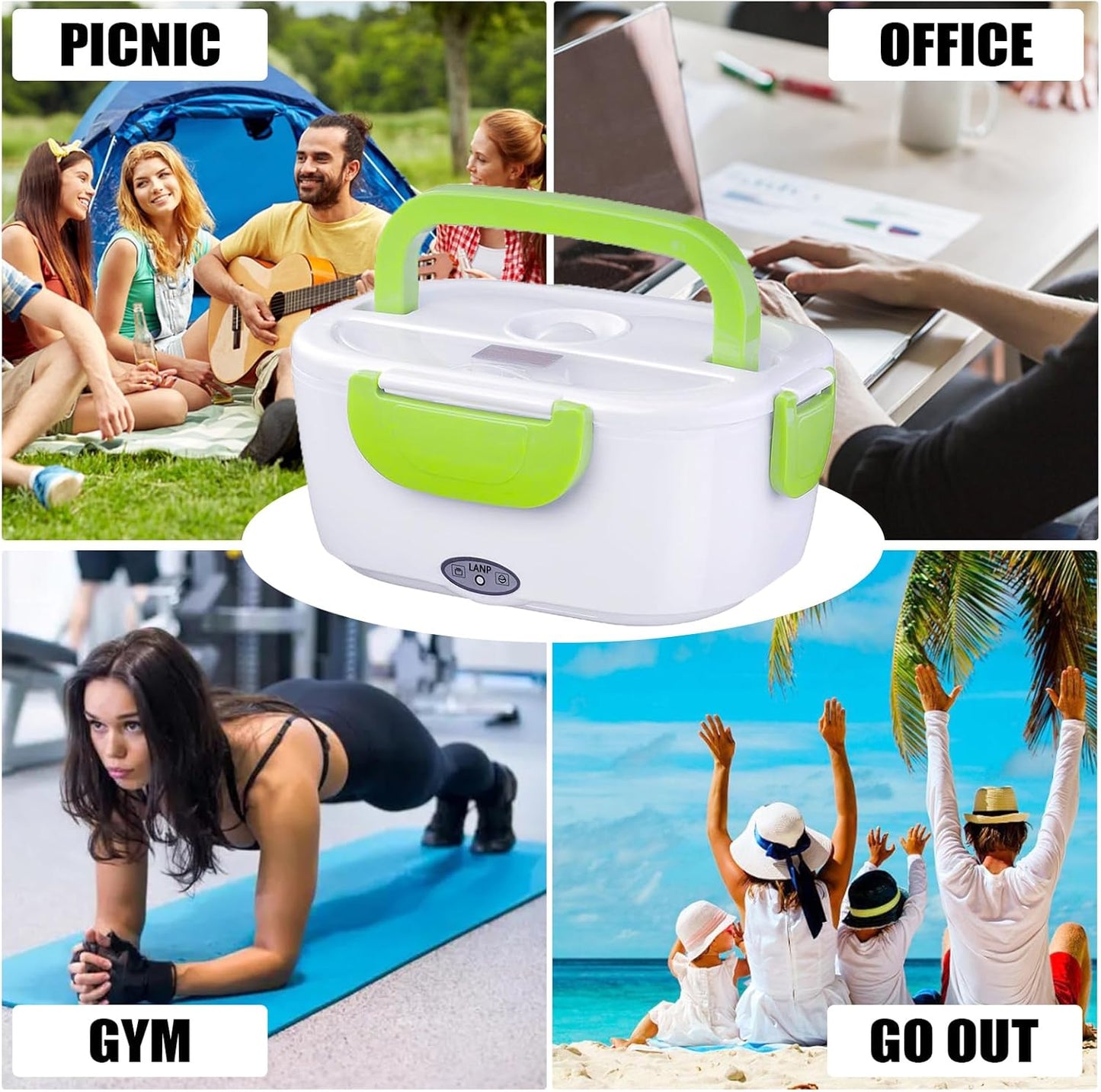 Electric Lunch Box 220V Food Heating Lunch Hot Box Portable Insulated Bento Box Electric Lunch Container for Office Travel Home (Green)
