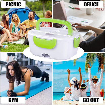 Electric Lunch Box 220V Food Heating Lunch Hot Box Portable Insulated Bento Box Electric Lunch Container for Office Travel Home (Green)