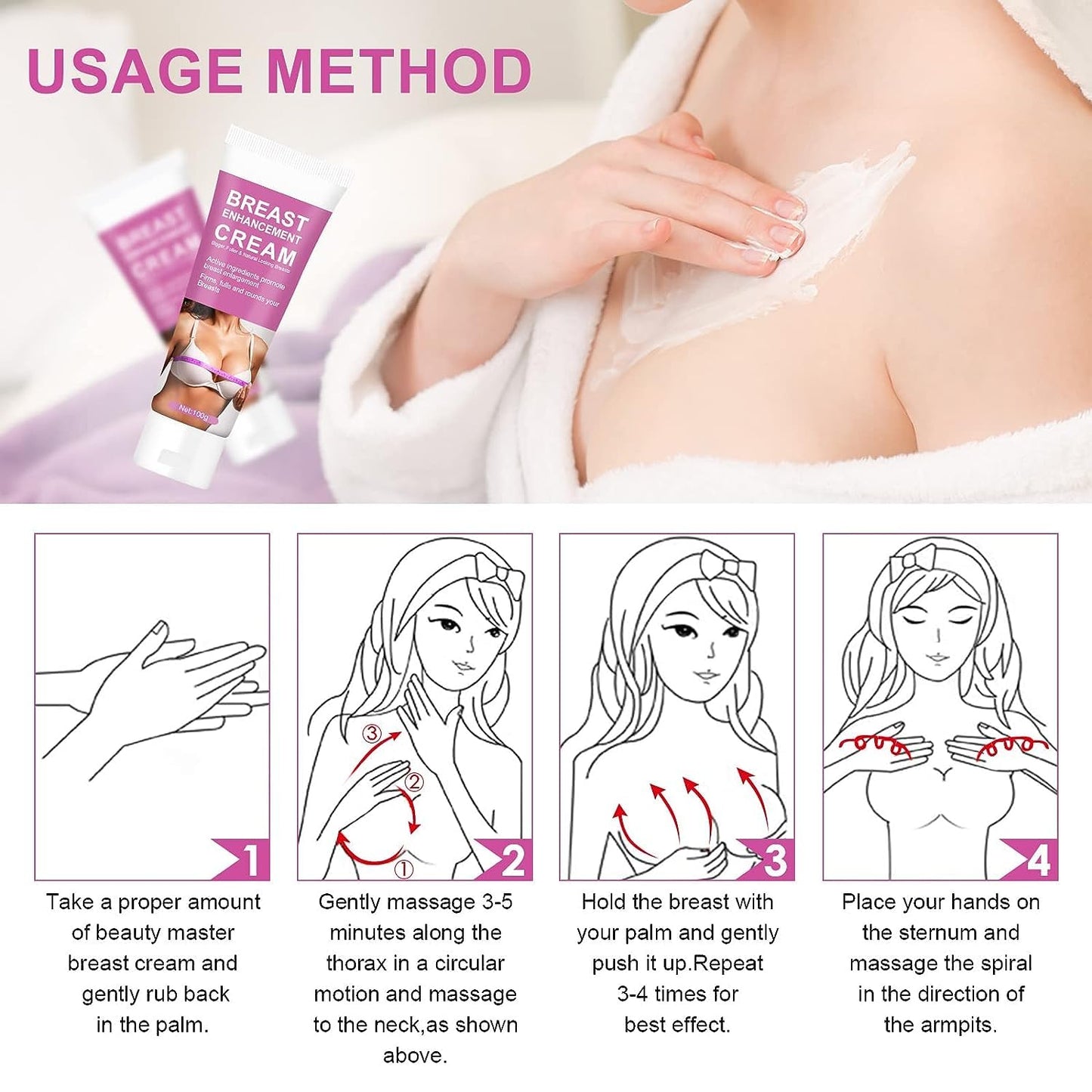 Bust Enhancement Cream, Natural Bust Enlargement Cream Fast Growth, Firming and Lifting Cream, Nourishing to Push Up Bust with Perfect Body Curve