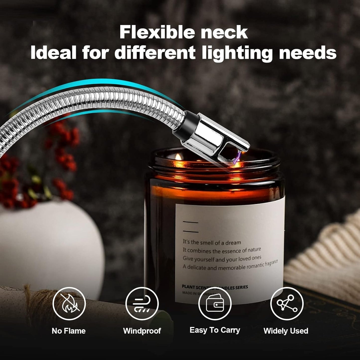 Rechargeable Electric Gas Lighter for Kitchen Cooking Gas Stove , 360° Flexible Neck Arc Lighter Plasma Flameless Windproof USB Lighter - 400 Uses in Single Charge