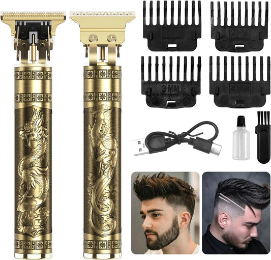 Vintage T9  Beard Trimmer for Men-Hair Clippers for Men-Cordless Rechargeable Hair Clipper and Trimmer-Beard Shaver Barbershop（Gold）