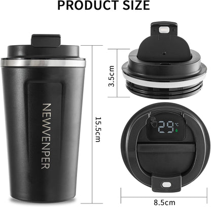 Stainless Steel Vacuum Insulated Travel Coffee Mug, Led Temperature Display Insulated Tumbler, Leak Proof with Lid Keeps Cold and Warm, Suitable for Coffee, Tea and Beer - 510ml