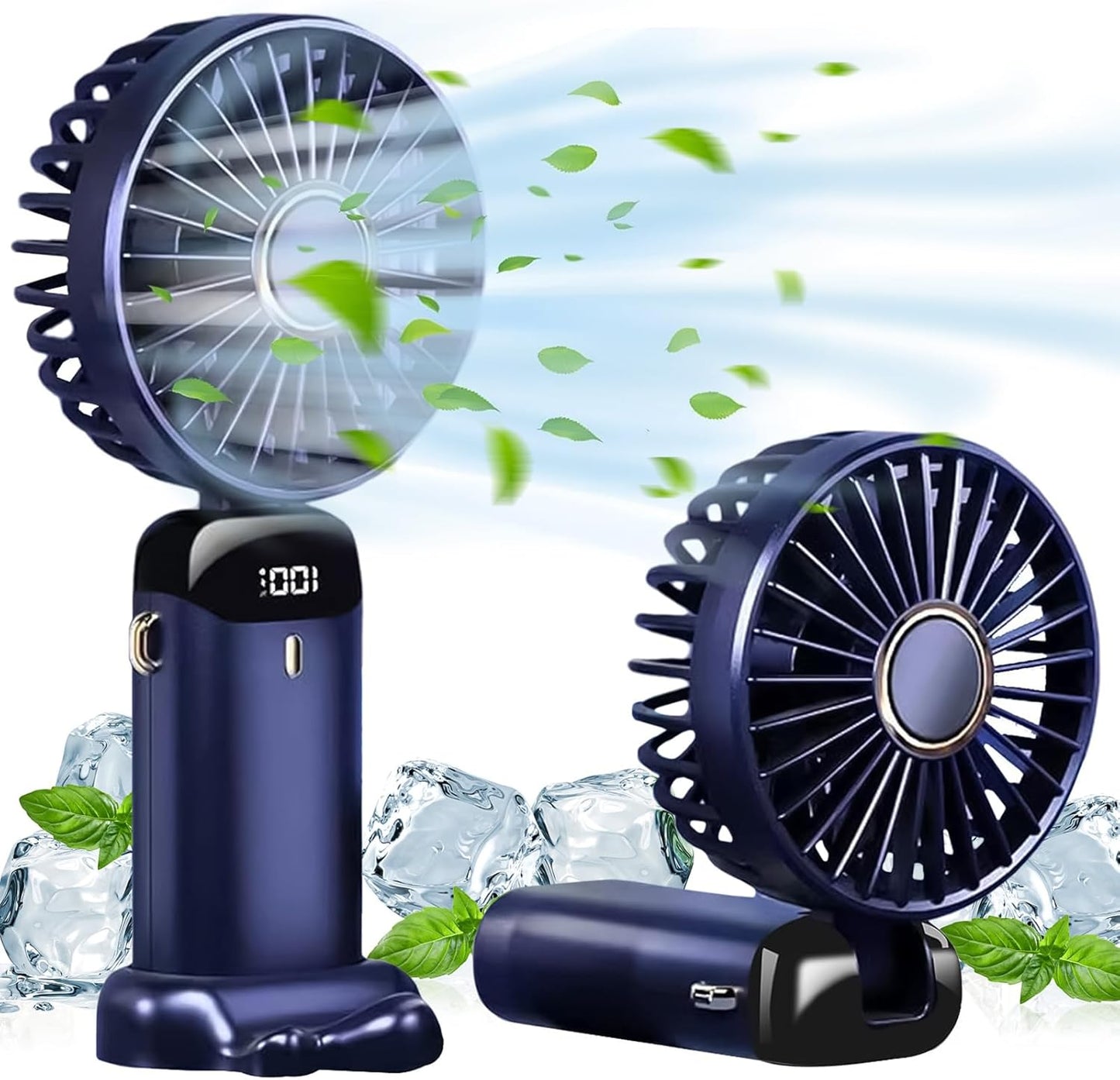 Portable Handheld Fan, USB Rechargeable Personal Fan, 1200mAh, 90° Foldable Mini Desk Fan with Led Digital Display, 5 Speeds Multi-Function Fan for Outdoor Indoor