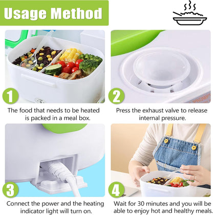 Electric Lunch Box 220V Food Heating Lunch Hot Box Portable Insulated Bento Box Electric Lunch Container for Office Travel Home (Green)