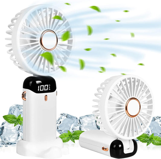 Portable Handheld Fan, USB Rechargeable Personal Fan, 1200mAh, 90° Foldable Mini Desk Fan with Led Digital Display, 5 Speeds Multi-Function Fan for Outdoor Indoor