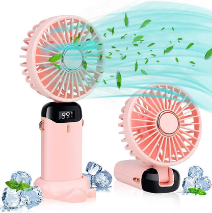 Portable Handheld Fan, USB Rechargeable Personal Fan, 1200mAh, 90° Foldable Mini Desk Fan with Led Digital Display, 5 Speeds Multi-Function Fan for Outdoor Indoor