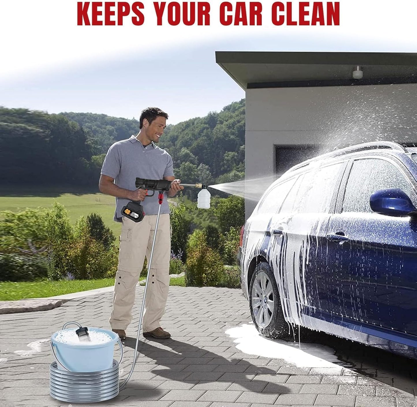 Cordless Pressure Washer Gun, 48V Lithium Battery Power Washer, 500PSI High Pressure Cordless Power Washer, Portable Pressure Washer with 6-in-1 Nozzle, Handheld Power Washer for Car,Garden,Home