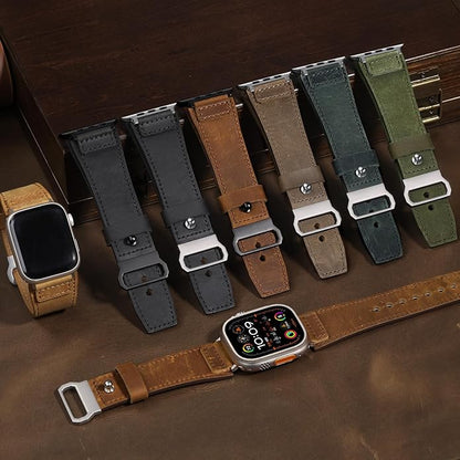 Maledan Apple Watch Strap Compatible with Apple Watch Ultra & Ultra 2 Band 49mm 45mm 46mm 44mm 42mm Men Women, Top Grain Soft Genuine Leather Strap Band for Apple Watch SE iWatch Series 10 9 8 7 6 5 4 3 2 1