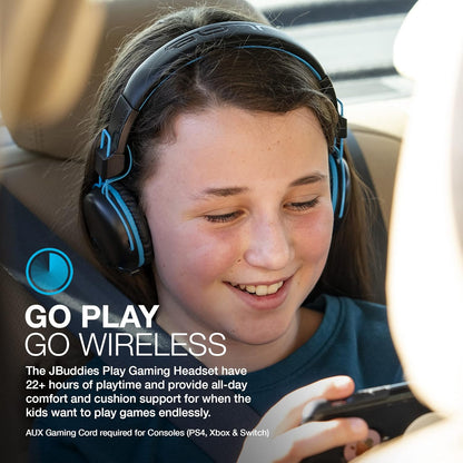 JLab JBuddies Play Gaming Headset, Wireless Headphones, 22+ Hour Bluetooth Playtime on Mobile, Volume Safe, Cable for Gaming PC, Console, Retractable Mic, Quick Mute