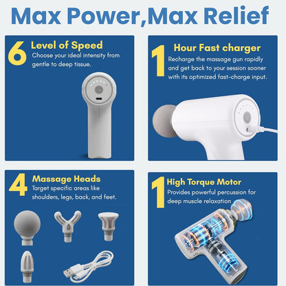 Massage Gun Deep Tissue, Muscle & Body Pain Relief | Special Body Massager for Pain Relief | Massage Gun for Back Leg & Full Body, Neck, Shoulder, Back, Foot | 4 Specialized Heads For Full Body Pain Relief
