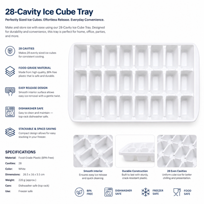 Ice cube tray 24 cube Easy To Release Ice Trays, Ice Mould, Large Ice Cubes Maker, Single Rope Handle Design Home Shop