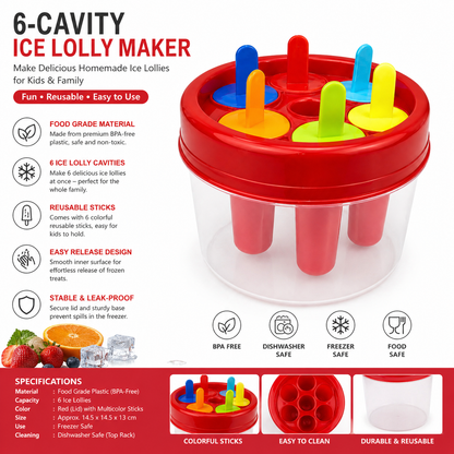 Ice Lolly Molds, 6 Pieces Ice Molds Reusable Pop Molds Set with Lid Sticks and Ice Bucket, DIY Ice Pop Mold, Easy Release BPA Free Ice Cream Mold, Summer 2026