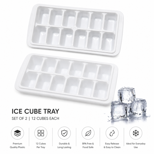 Ice cube tray 12 cube (Pack 2) Easy To Release Ice Trays, Ice Mould, Ice Cubes Maker, Single Rope Handle Design Home Shop
