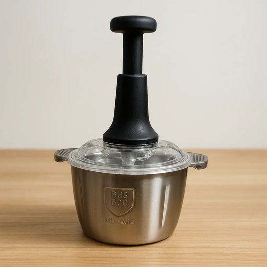 FALARI Stainless Steel Manual Food Chopper 2L – Multi-Purpose Vegetable, Fruit & Nut Cutter with Hand Push Blades