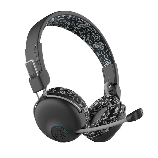 JLab JBuddies Play Gaming Headset, Wireless Headphones, 22+ Hour Bluetooth Playtime on Mobile, Volume Safe, Cable for Gaming PC, Console, Retractable Mic, Quick Mute