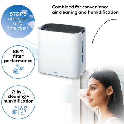 Beurer air purifier and humidifier 2-in-1 LR 330 With a unique touch for your indoor climate with three-layer filter system & air humidification up to 35 m²