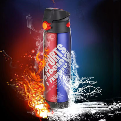 Double Wall Vacuum Insulated Stainless Steel Sports Flask BPA Free Thermos Travel Water Bottle Sipper,Hot and Cold Leak-Proof Portable Travel Tea Coffee Vacuum Thermos Cup-Blue