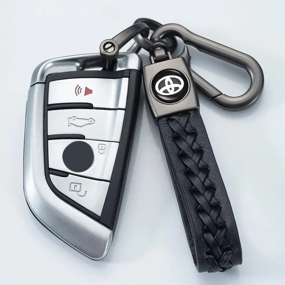 Leather Car Keychain Motorcycle Woven Strap Braided Rope Key Chain for Suzuki, Honda, Toyota Car Auto Accessory Key Ring with 360 Degree Rotatable D-ring